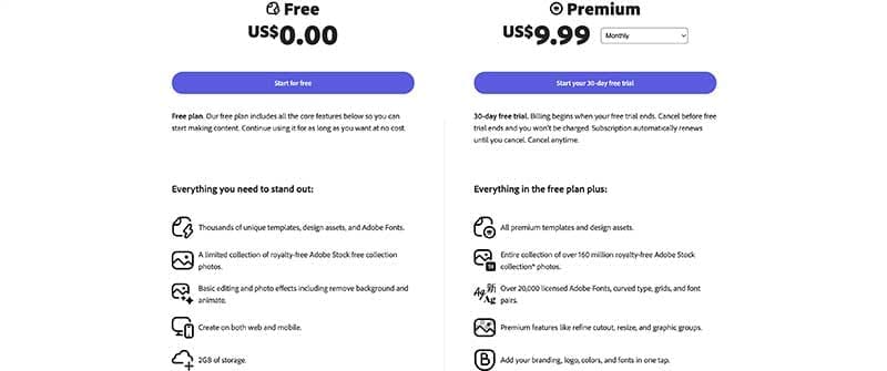 Adobe Creative Express PRicing