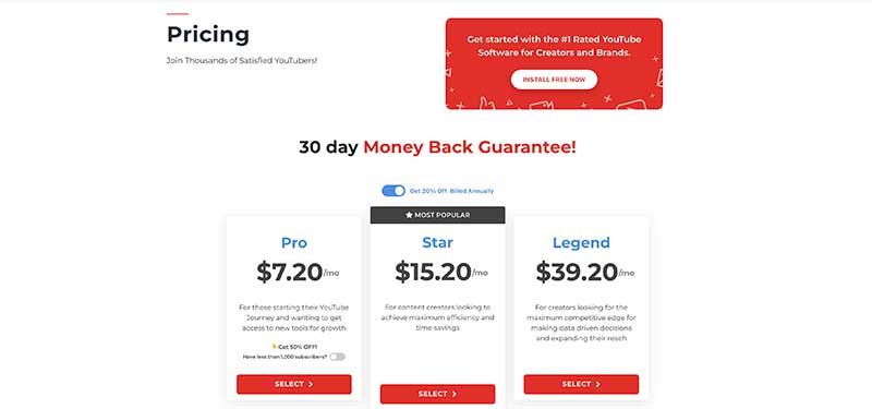 TubeBuddy Pricing